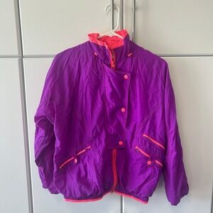 Vintage Insport Womens Purple Neon Pink Nylon Windbreaker Jacket Retro 80s 90s M